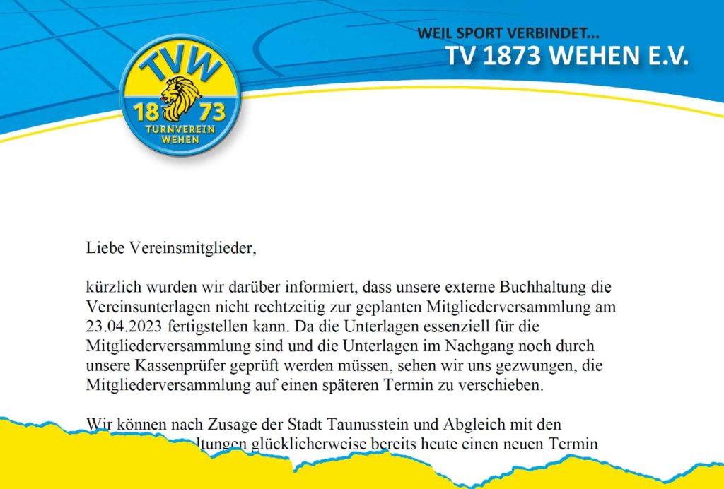 Mitgliederversammlung 2023: Sonntag, 18. Juni 2023 um 17.00 Uhr