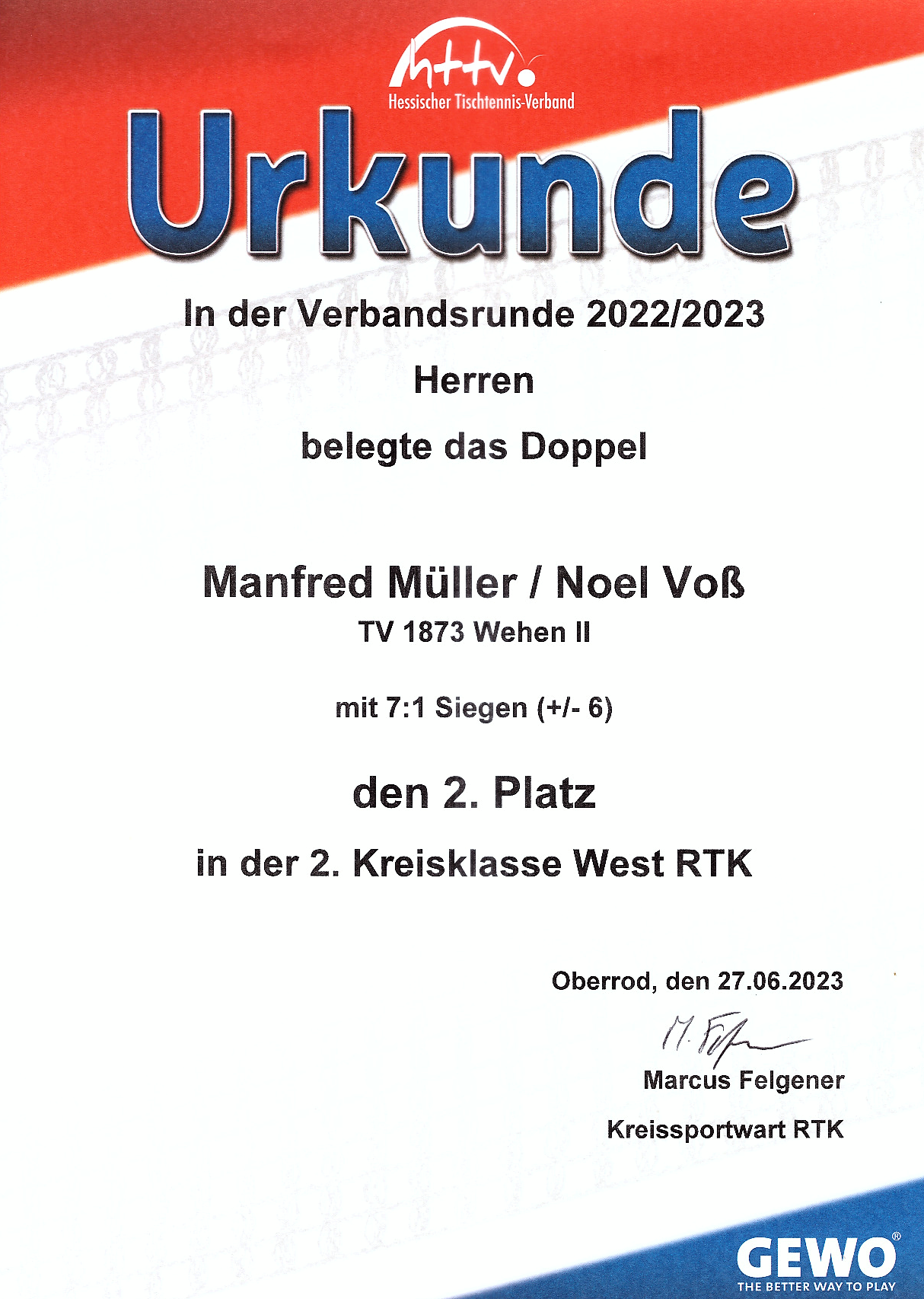 Bestes Doppel - Noel Voß und Manfred Müller