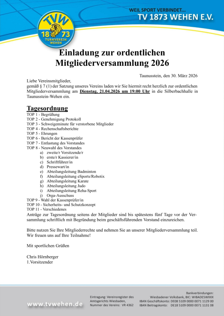 Einladung Mitgliederversammlung April 2026