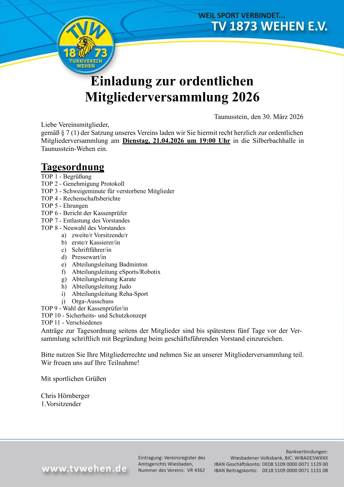 Einladung Mitgliederversammlung April 2026