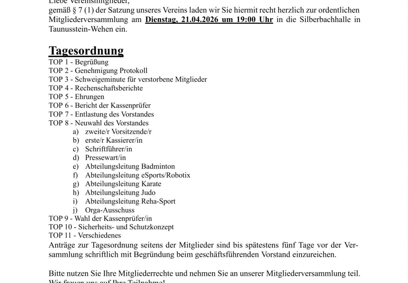 Einladung Mitgliederversammlung April 2026